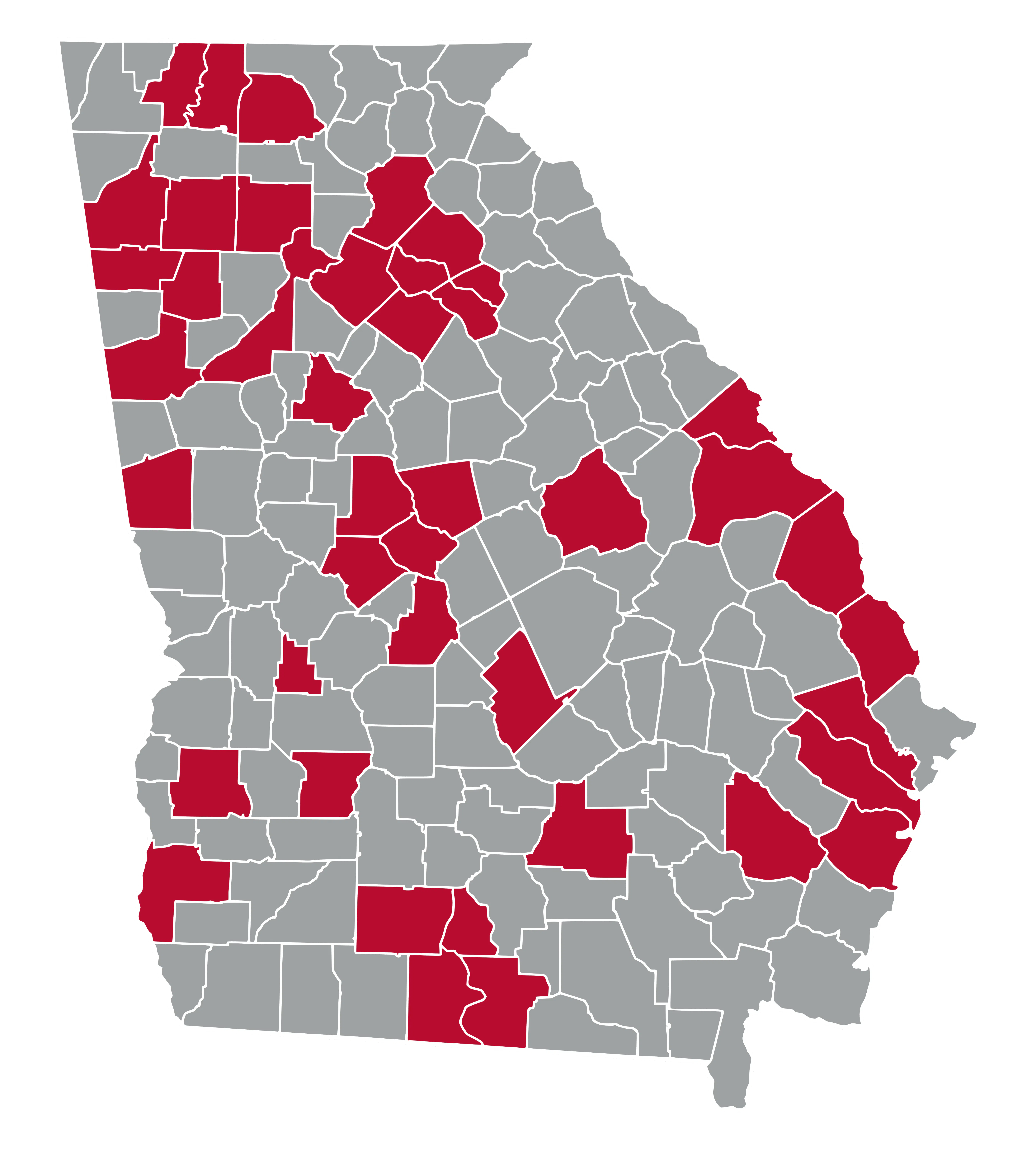 Visual map of counties in the following list